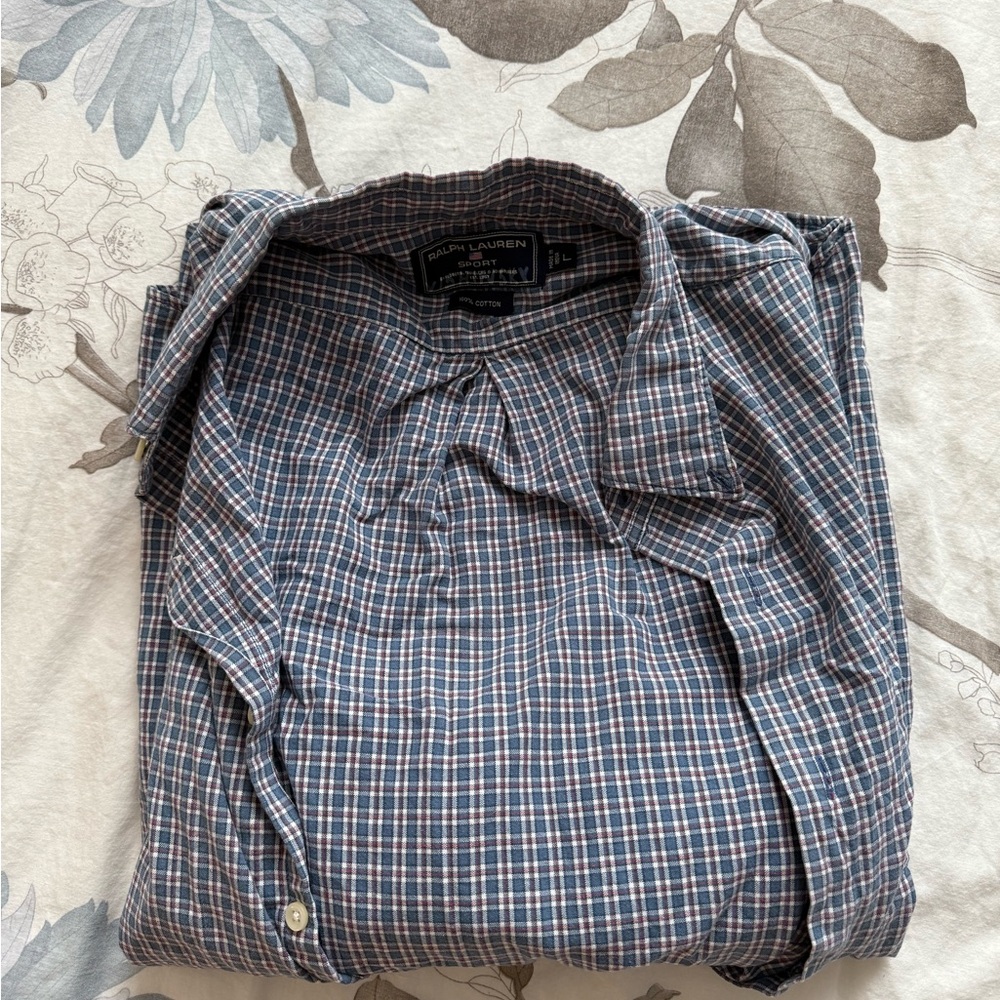 Ralph Lauren Men's Navy and White Checkered Shirt